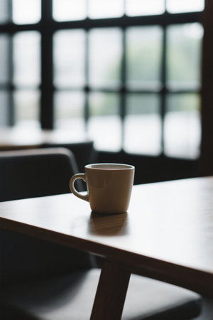 White coffee mug on indoor tableの素材