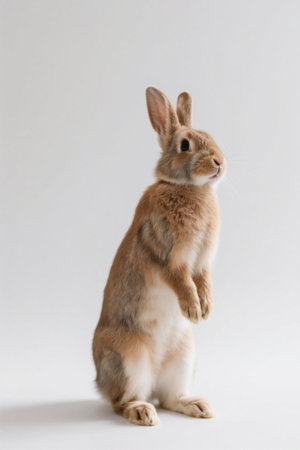 Close up of a standing brown pet rabbitの素材