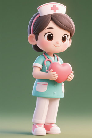 Cartoon nurse holding a loving imageの素材