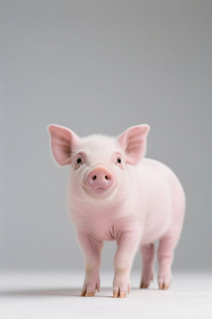 Close up of a standing pink pigの素材