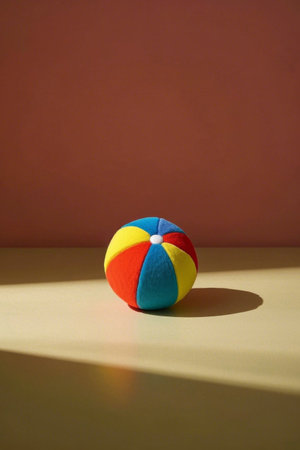 Close up of a still life with a colorful toy ballの素材