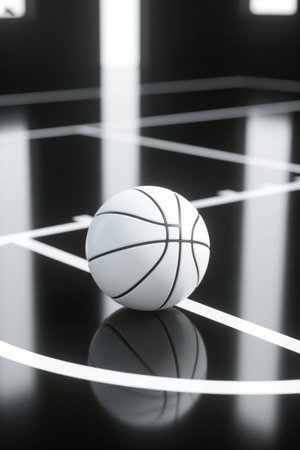 Basketball placed on the basketball courtの素材