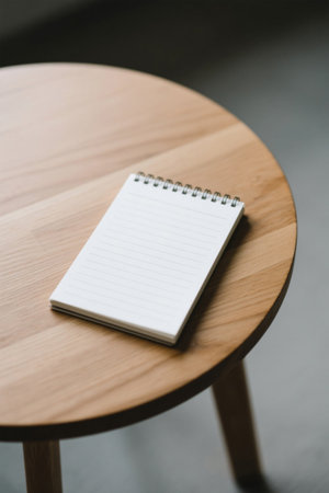 Blank spiral notebook on a log tableの素材