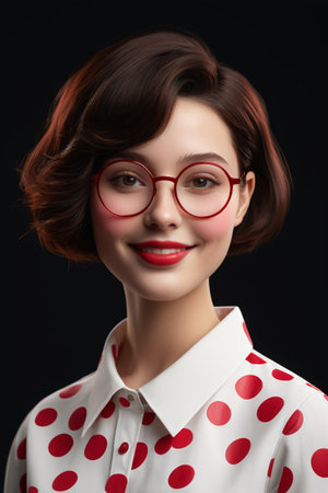 Portrait of smiling woman with red rimmed glassesの素材