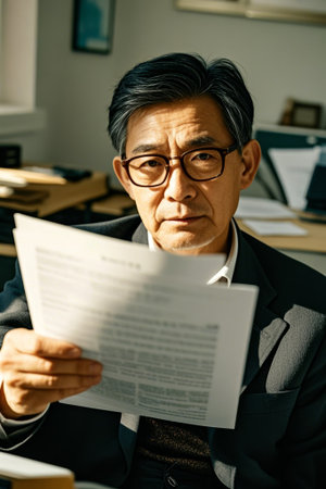 Business Men's Office Reading Document Screenの素材