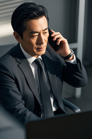 Business men calling while workingの素材