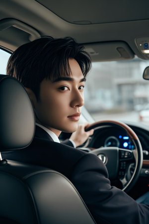 Suit man driving car, Nate writesの素材