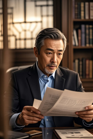 Business Men's Office Reading Newspaperの素材