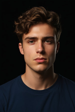 Close up portrait of young male faceの素材