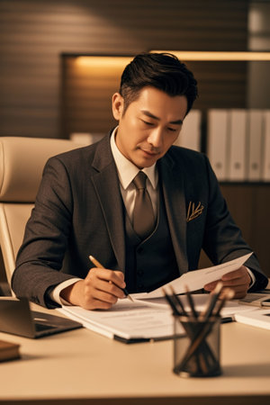 Business Men's Desk Reading and Writingの素材