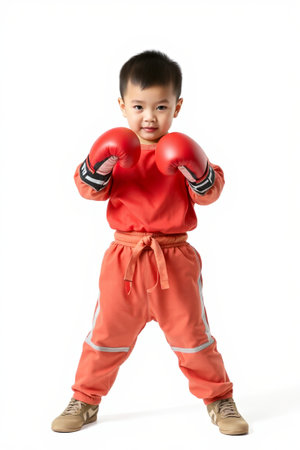Little boy with boxing glovesの素材