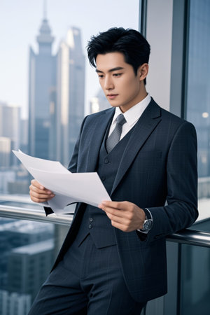 Suit men's fence reading documentの素材