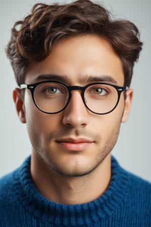 Portrait of young man with glasses and sweaterの素材