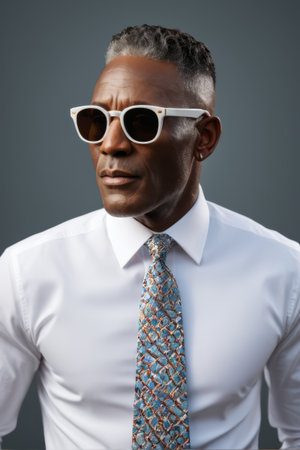 Portrait of African American man wearing sunglassesの素材