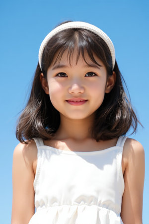 Portrait of smiling little girl outdoorsの素材
