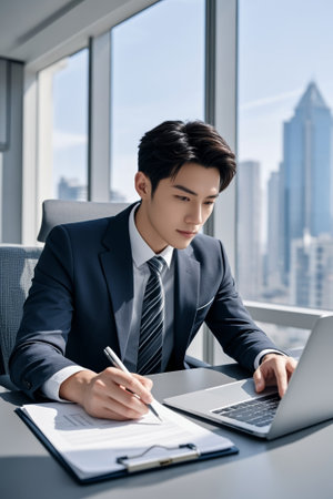 Business men's office using notebookの素材