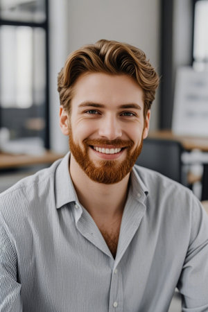 Portrait of smiling man in officeの素材