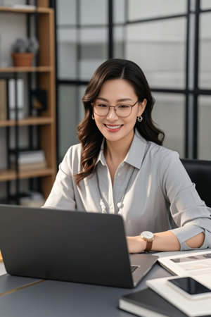 Office businesswoman uses laptopの素材