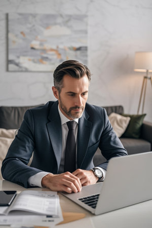 Suit man focused on laptopの素材