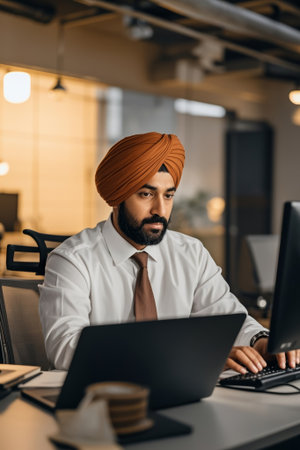 Hijab wearing men use laptops in their officesの素材
