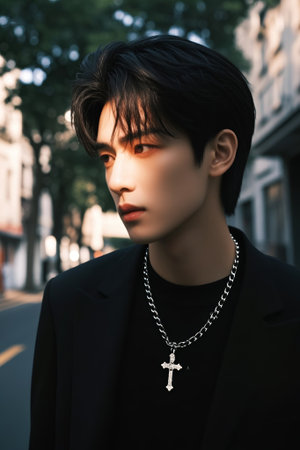 Stylish young male portrait on the streetの素材