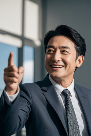 Business man smiling and pointing forwardの素材