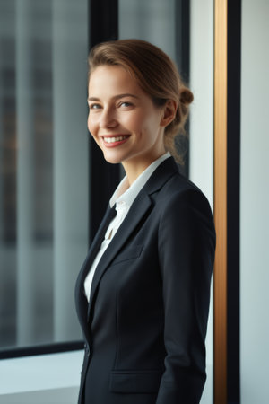 Smiling businesswoman office imageの素材