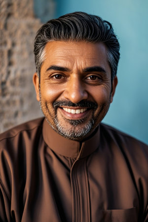 Portrait of smiling middle aged male figureの素材