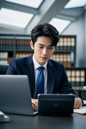 Business Men Office Use Electronic Devicesの素材