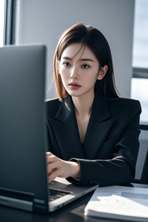 Professional women focus on laptopsの素材