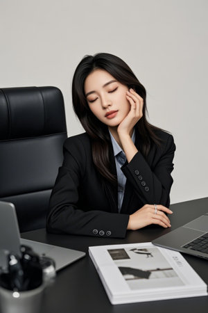 Businesswoman resting in office sceneの素材
