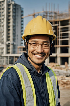 Close up of construction workers smilingの素材
