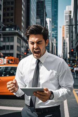 Angry business men on city streetsの素材