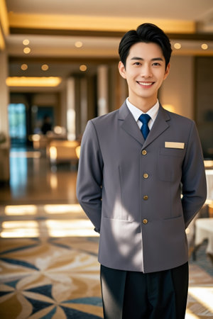 Hotel staff smiling service imageの素材