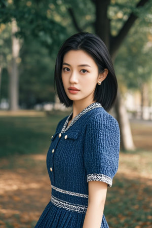 Outdoor young women frontal portraitの素材