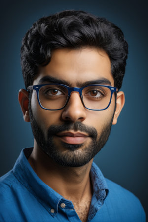 Close up of a man wearing glassesの素材