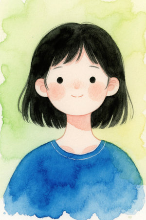 Watercolor style portrait of a girlの素材