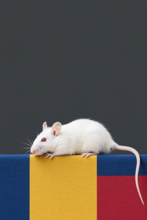 White mouse lying on colored objectの素材