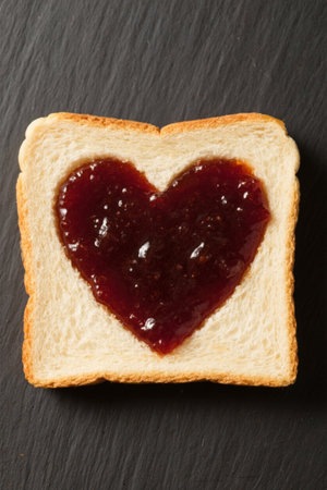 Spread heart-shaped jam on breadの素材