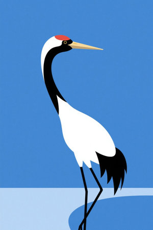 Simple style red-crowned crane illustrationの素材
