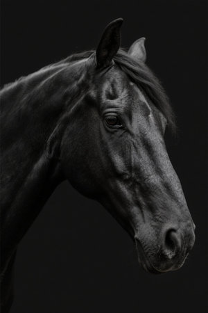 Close-up of the head of a black horseの素材