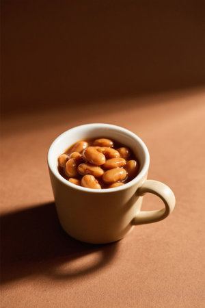 Brown beans in a white cupの素材