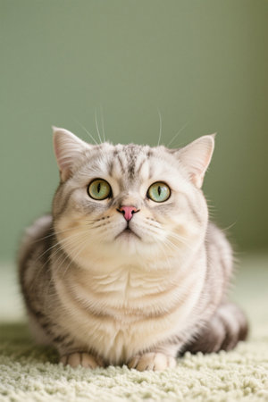 Close-up of a grayish-white cat squattingの素材