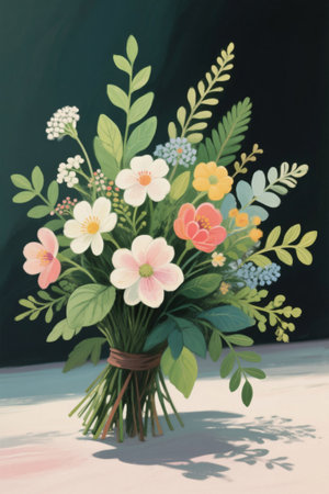 Hand-painted style colorful flower bouquetの素材