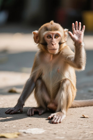 Close-up of a waving monkeyの素材