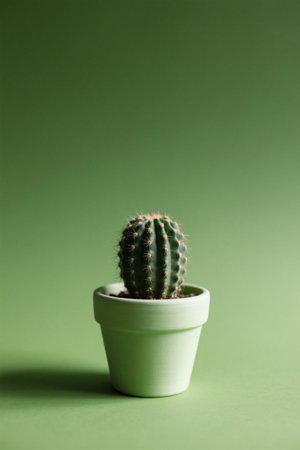 Potted cactus on green backgroundの素材