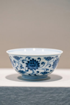 Close-up material of blue and white porcelain bowlの素材