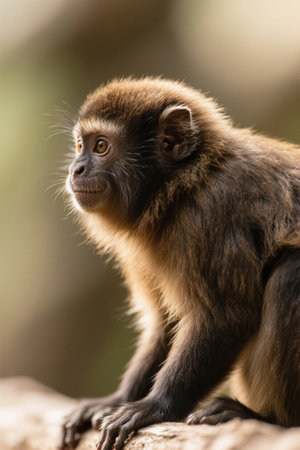 Close-up of a monkey sitting sidewaysの素材