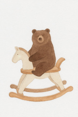 Cartoon Bear Riding Horse Illustrationの素材
