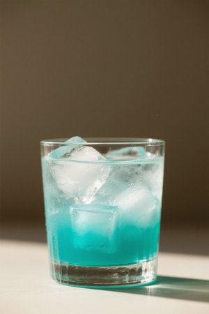 Glass with blue drink and iceの素材